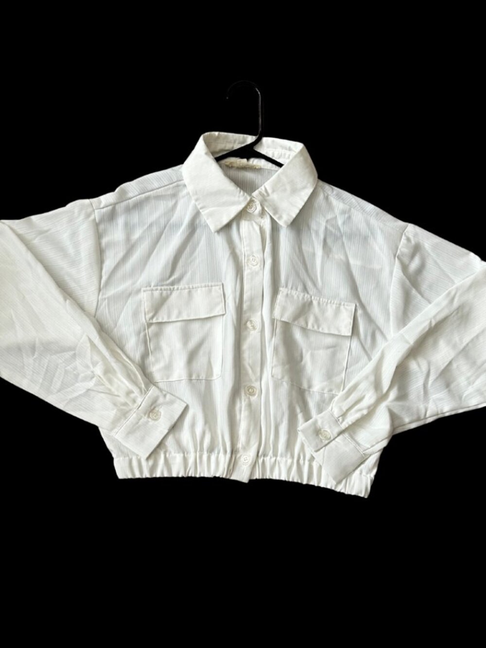 Sunburst Kiss White Cropped Button Down Utility Blouse Shirt Small